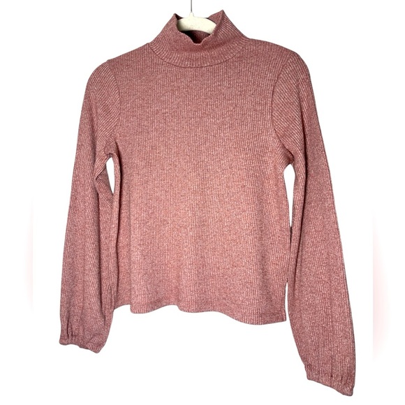 Madewell Heathered Rose Bubble-Sleeve Swing Turtleneck Sz Medium - Picture 1 of 11